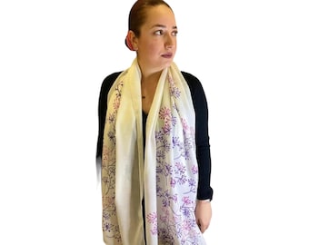 White Scarf, Women Scarf, Cotton Scarf, Rectangular Scarf, Artisan Scarf, Summer Clothing, Spring Clothing, Shawl,Cotton Shawl, White Shawl