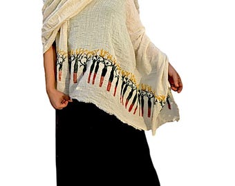 Bufanda tipo chal de lino en color beige natural para mujer, bufanda ligera de lino puro, chal para mujer, algodón puro, hecho a mano