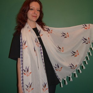 White Scarf, Women Scarf, Cotton Scarf, Rectangular Scarf, Artisan Scarf, Summer Clothing, Spring Clothing, Shawl,Cotton Shawl, White Shawl