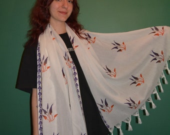 White Scarf, Women Scarf, Cotton Scarf, Rectangular Scarf, Artisan Scarf, Summer Clothing, Spring Clothing, Shawl,Cotton Shawl, White Shawl
