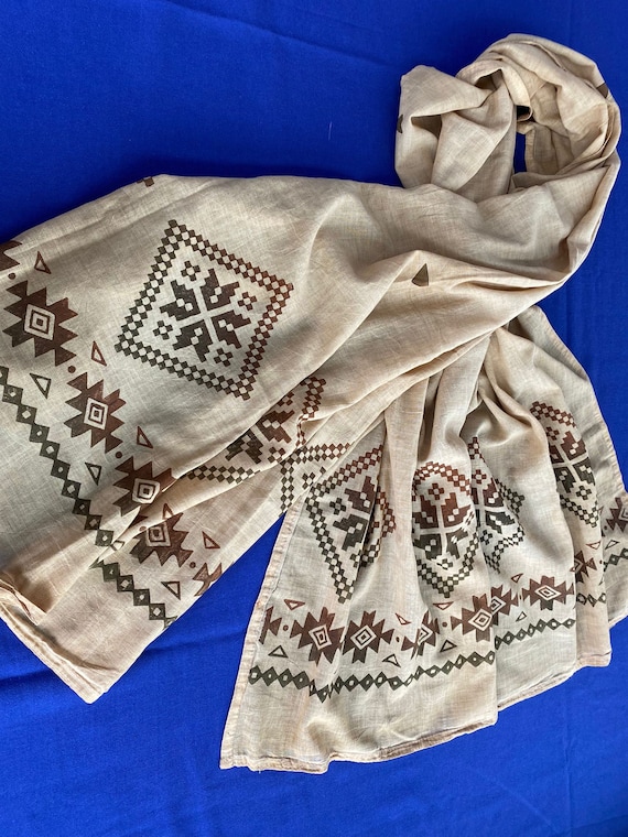 Beige Scarf, Women Scarf, Cotton Scarf, Rectangular Scarf, Artisan Scarf, Summer Clothing, Spring Clothing, Shawl,Cotton Shawl, Beige Shawl