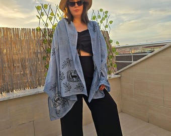Bufanda Azul, Bufanda de Mujer, Bufanda de Algodón, Bufanda Rectangular, Bufanda Artesanal, Ropa de Verano, Ropa de Primavera, Chal, Chal de Algodón, Chal Azul