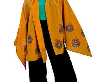 Chal de algodón hecho a mano con diseño de pavo real - Bufanda naranja para mujer - Elegante chal para todas las estaciones