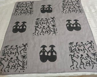 Pañuelo de algodón gris hecho a mano – estampado en bloque, tela suave