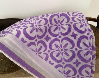 Handmade purple Cotton Bandana with   leaf Designs - Fashion Accessory