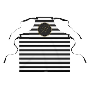 Old Gold Initial &quot;A&quot; black and white stripe apron