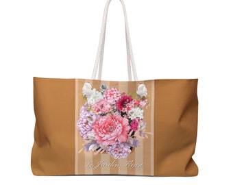 Le Jardin Fleuri (the flower garden) Weekender/Tote Bag, luggage brown w/ floral print