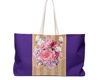 Le Jardin Fleuri (the flower garden) Weekender/Tote Bag, Grape w/ floral print