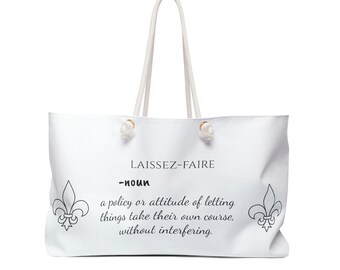 Laissez-Faire Weekender Bag, carryall, tote w/ rope handle-white