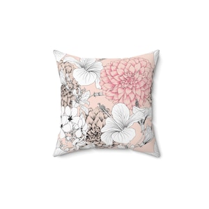 Very Pale Peach Square Pillow with floral blossoms, 14&quot;X14&quot;