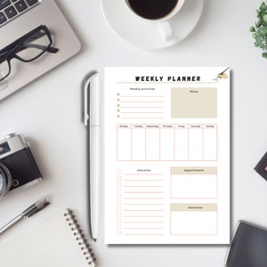 Weekly Planner, Undated with Monthly & Weekly Views, Habit Tracker, Goal Setting, Time Management Sections, Weekly Journal, Instant PDF