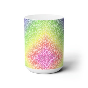 Rainbow Leopard Print Ceramic Mug, 15oz