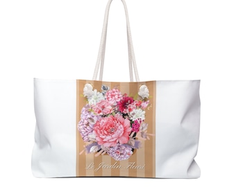 Le Jardin Fleuri (the flower garden) Weekender/Tote Bag, white w/ floral print