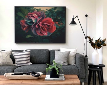 Dramatic and Vivid Rose Art with abstract flair for your bedroom, living room. Instant digital download!