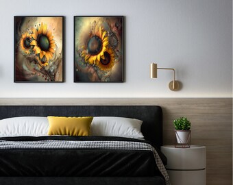 Eccentric Sunflower Artwork - add a pop of yellow and sunshine in your home. Instant Digital Download!!