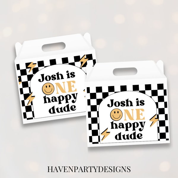 One Happy Dude Gable Box Editable Template,Retro Vintage First Birthday Party Favors,One Happy Dude Birthday Decor, Party Favor Template