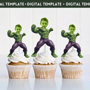 Digital Hulk Face Cupcake Toppers,Custom Hulk Cupcake Toppers,Avengers Party Decor,Hulk Birthday Party,Boys Birthday Party, Hulk Party Decor