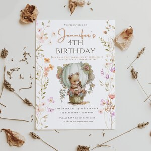 Floral Birthday Invitation For Her, DIY Digital Print Editable Invite Template Design