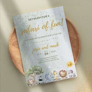 Wild Adventure Safari Jungle Baby Shower Invitation, Digital Print Editable Template Design