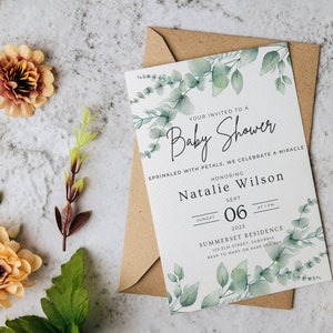 Minimal Floral Baby Shower Invitation ,Simple Elegance for a Joyful Celebration, Digital Print Editable Template Design