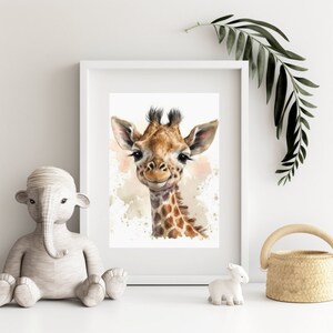 Adorable Watercolour Nursery Print, Safari Jungle Giraffe Baby Room Posters, Digital Printable Art Design