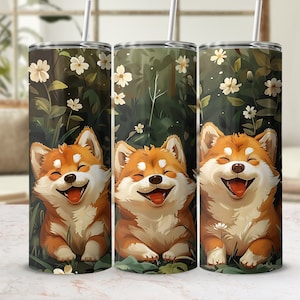 Shiba Inu Tumbler Cup, Cute Floral Dog Design, Insulated Travel Mug, Shiba Lover Gift, Stainless Steel Tumbler, Shiba Enthusiast Gift