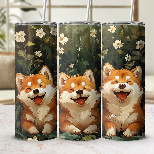 Shiba Inu Bechertasse, niedliches Blumenhundedesign, Thermobecher, Shiba-Liebhaber-Geschenk, Edelstahlbecher, Shiba-Enthusiastengeschenk