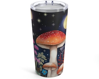 Tumbler 20oz | Resemugg | Isolerad stålmugg | Svampmugg | Svampmugg | Vintage botanisk cottagecore-mugg Naturälskare
