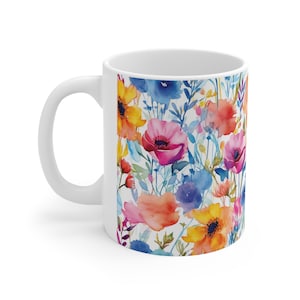 Ceramic Mug 11oz, Floral Mug, Botanical Mug, Flower mug, Gift for him, Gift for her, Nature lover gift, Aesthetic, Coffee lover, Tea Lover