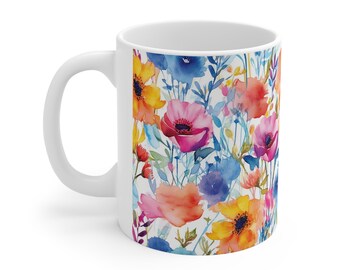 Ceramic Mug 11oz, Floral Mug, Botanical Mug, Flower mug, Gift for him, Gift for her, Nature lover gift, Aesthetic, Coffee lover, Tea Lover