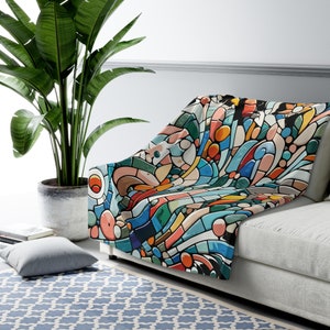 Sherpa Fleece Blanket, Mosaic blanket, Cozy blanket, Holiday Gift, Gift for her, Gift for Mom, Comfortable throw