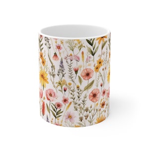 Ceramic Mug 11oz, Floral Mug, Botanical Mug, Flower mug, Gift for him, Gift for her, Nature lover gift, Aesthetic, Coffee lover, Tea lover