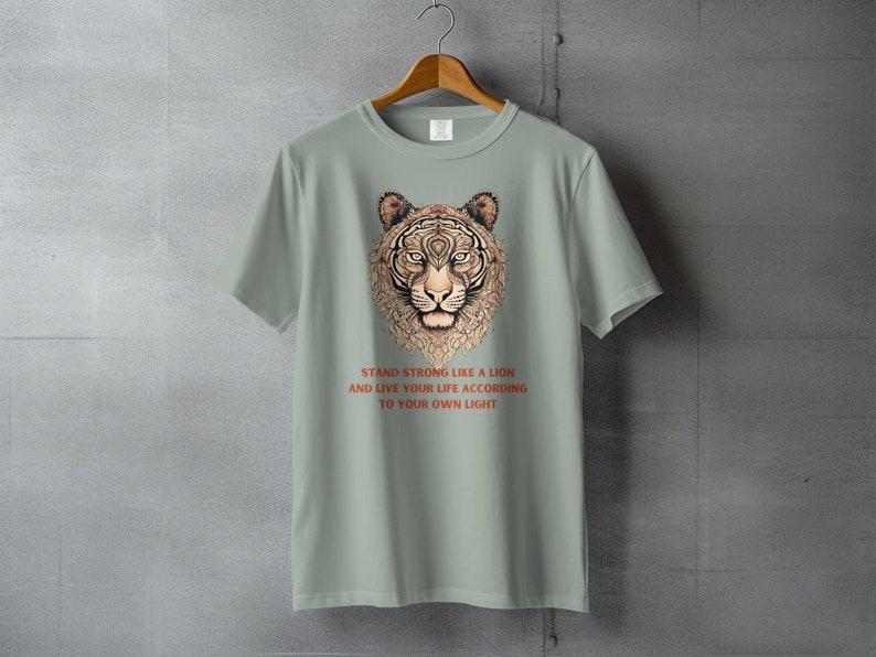 Tribal Lion T-shirt, comfortkleuren T-shirt, inspirerend citaat grafisch t-shirt, stand sterke motiverende top, unisex katoenen shirt afbeelding 6