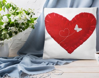 Almofada de coração vermelho, almofada de amor artesanal, almofada decorativa exclusiva