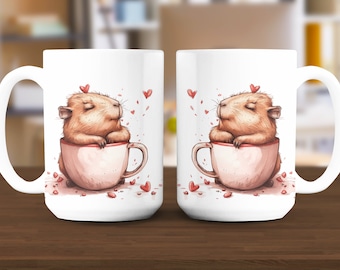Cute baby Capybara in Cup Mug, Adorable Capybara Illustration, Heart Coffee Cup, Perfect Gift for Capybara Lovers