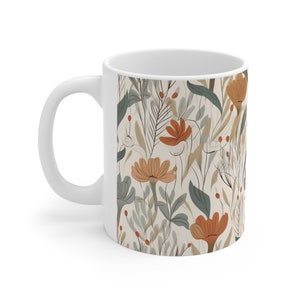 Ceramic Mug 11oz, Vintage floral Mug, Botanical Mug, Gift for him, Gift for her, Nature lover gift, Aesthetic, Coffee lover, Tea lover