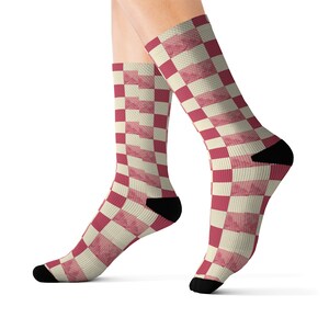 Vintage Pink and Cream Patterned Socks, Retro Style Comfortable Socks, Unique Fashion Accessory, Soft Socks, Trendy Socks, Gift