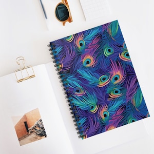 Spiral Notebook - Ruled Line, Peacock feather notebook, Peacock feathers, Vintage journal, Aesthetic, Botanical