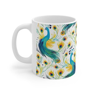 Ceramic Mug 11oz, Peacock Mug, Nature lover gift, Aesthetic, Coffee lover, Tea lover