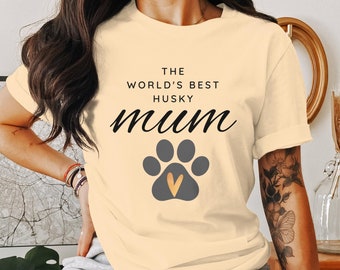 La migliore maglietta Husky Mum del mondo, regalo perfetto per gli amanti dei cani, maglietta grafica da donna Husky Lovers con stampa della zampa