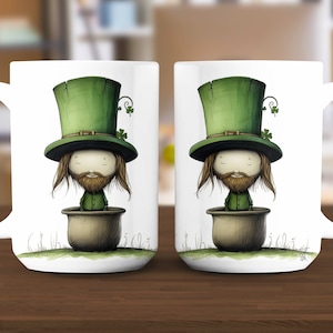 15oz Whimsical Leprechaun Design Mug, St. Patrick&#39;s Day Green Top Hat, Lucky Charm Coffee Cup, Irish Themed Kitchenware, Unique Gift Idea