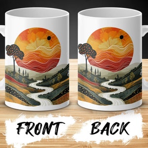 Taza de paisaje abstracto, taza de café artística, artículos de bebida de diseño único, decoración del hogar inspirada en la naturaleza, taza de cerámica de 15 oz imagen 7