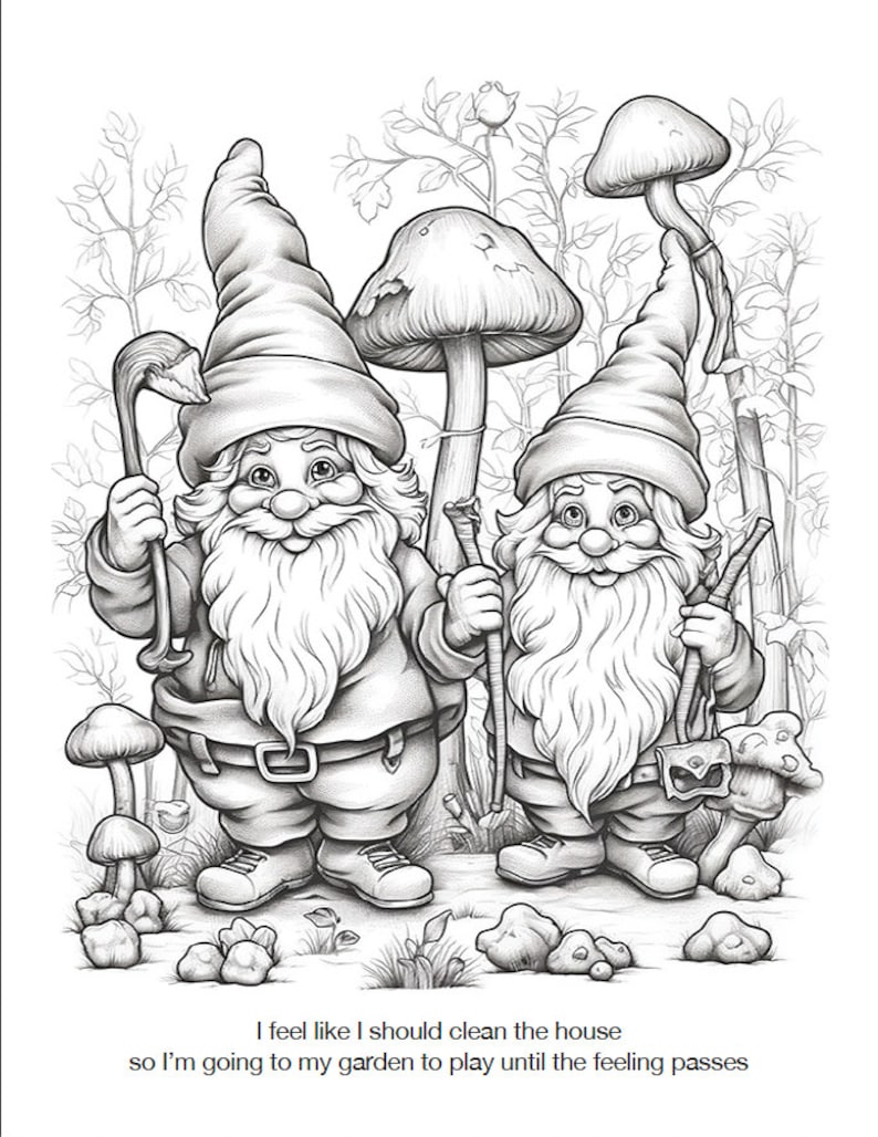 Cute Gnomes, Coloring Pages for Adults, Gnome Life, 40 Coloring Pages, Relaxation, Color Therapy ...