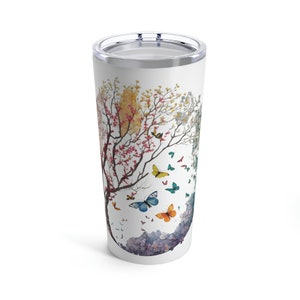 Aesthetic tumbler | Vintage botanical cottagecore tumbler | Travel Mug | Gift for Mom | Gift for her | Gift | Wildflowers | Butterflies