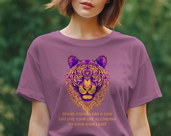 Camiseta con gráfico de león Comfort Colors, camiseta con león de colores vibrantes, camisa motivacional Stand Strong, unisex, ajuste relajado