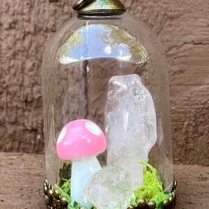 Crystal Terrarium Necklace-rose quartz and morganite