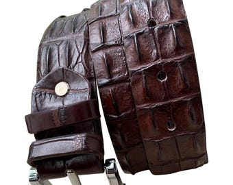brauner echter Alligator-Doppelhornback-Ledergürtel mit Dornschließe, luxuriöser Hautgürtel - Benutzerdefinierte Taillengröße, Jubiläumsgeschenk für ihn