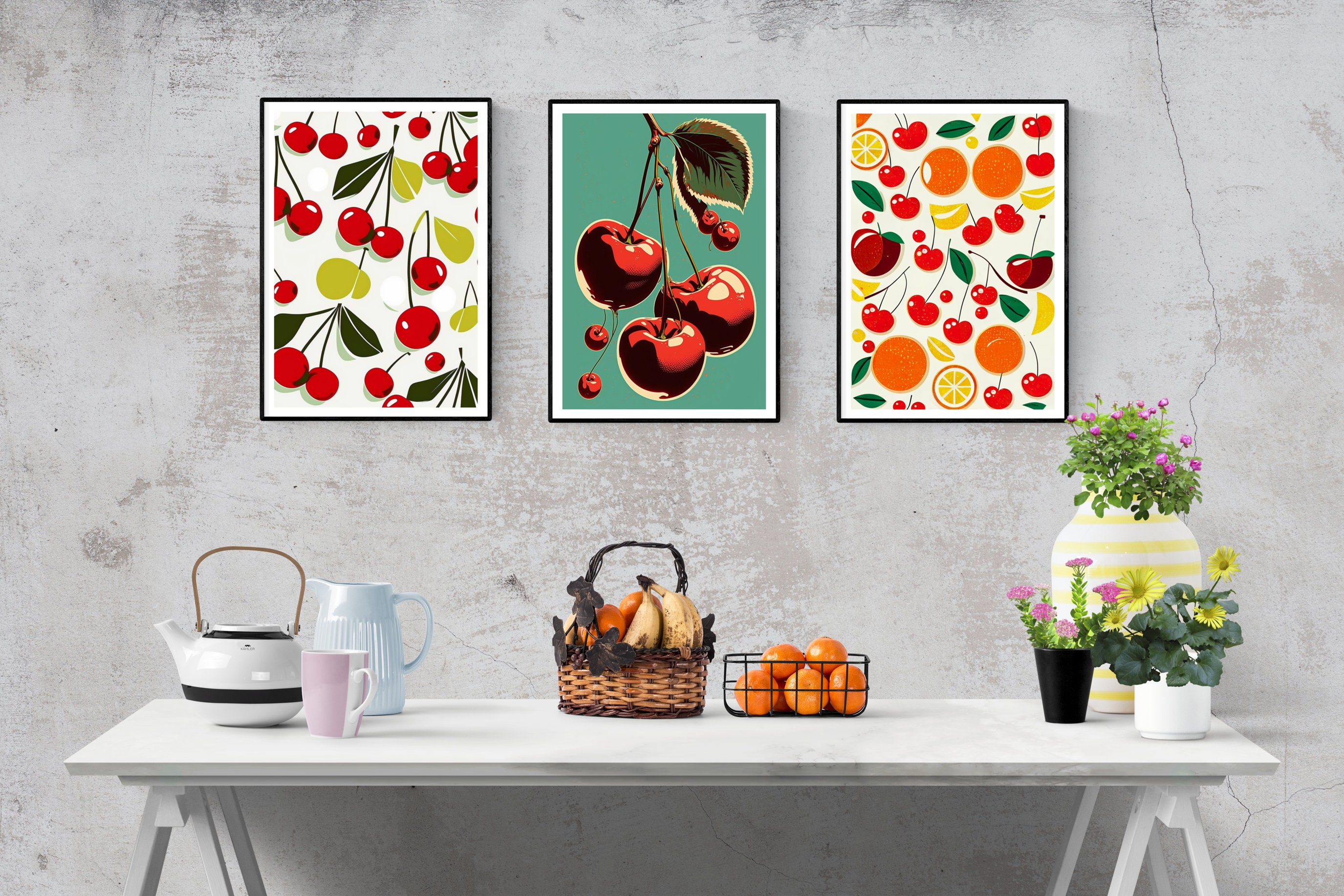 Pop Art Cherries 1960's Mod Art Inspired Print - Vintage Style