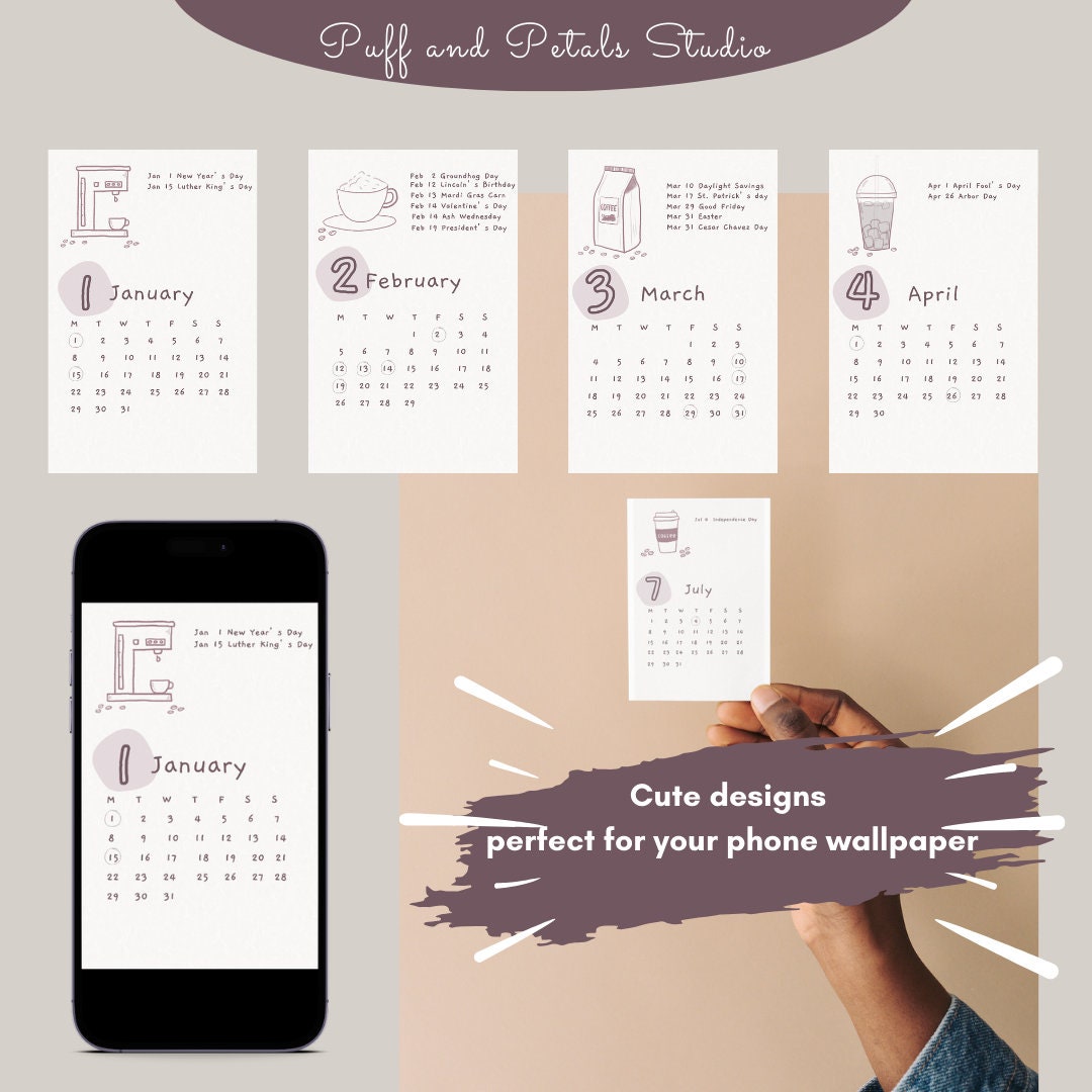 Printable Cute Calendar 2024 Holiday Calendar Multifunctional Calendar ...