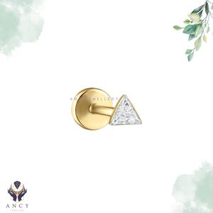 Triangle Diamond Threaded Stud Earring | 14k gold Invisible Set | 0.05ct Diamond Earring | That perfect Earring Gift For Woman |